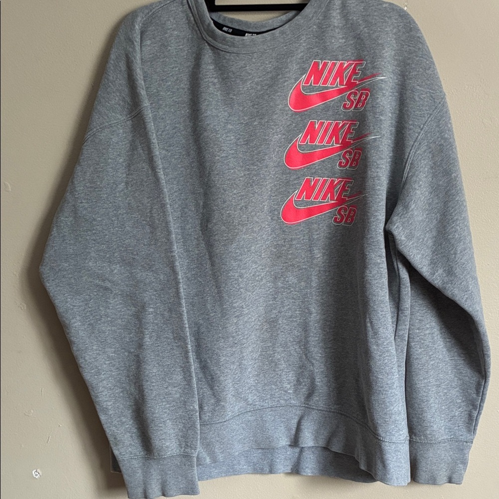 Nike Women's Gray Crewneck Sweater with Pink Logos